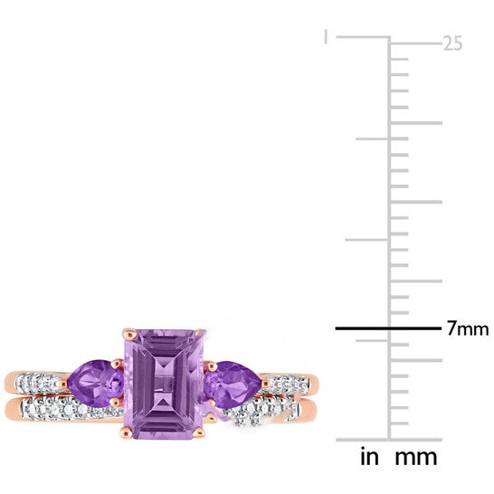 Original Amour 10k Rose Gold 1 1/5 CT Multi-Gemstone & 1/10 CT TDW Dia.Bridal Ring Set