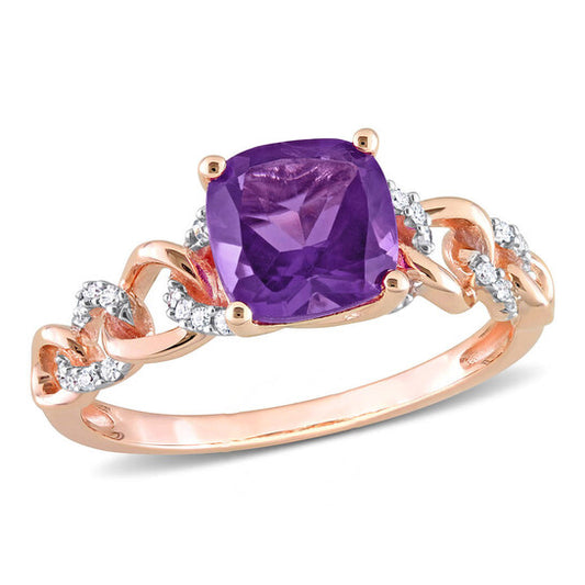 Original Amour 10k Rose Gold 1 2/5 CT Cushion Africa Amethyst & 1/10 CT TW Diamond Link Ring