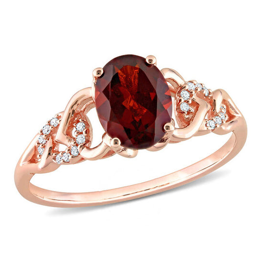 Original Amour 10k Rose Gold 1 3/8 CT TGW Oval Garnet and Diamond Accent Link Ring