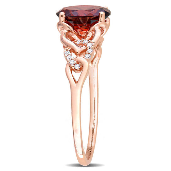 Original Amour 10k Rose Gold 1 3/8 CT TGW Oval Garnet and Diamond Accent Link Ring