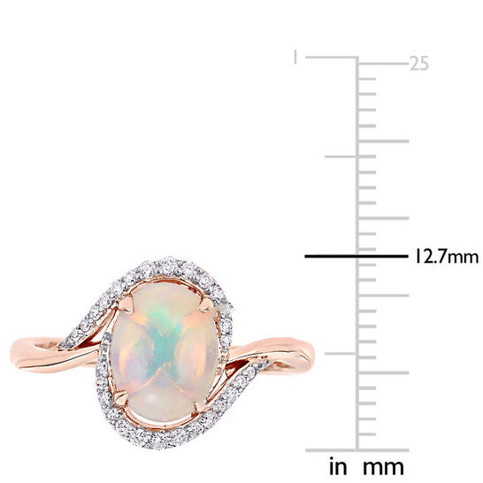 Original Amour 10K Rose Gold 1 CT TGW Ethiopian Blue Opal and 1/7 CT TDW Diamond Cocktail Ring