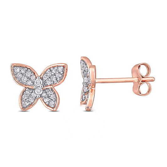 Original AMOUR 1/5 CT TDW Diamond Butterfly Stud Earrings In 10K Rose Gold