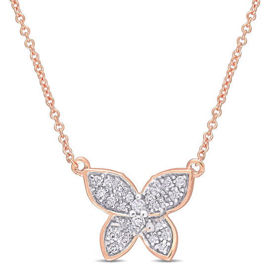 Original AMOUR 1/8 CT TDW Diamond Butterfly Pendant with Chain In 10K Rose Gold