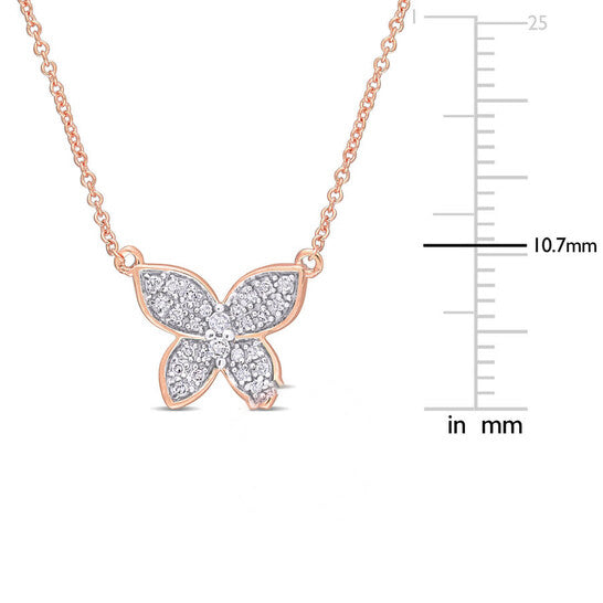 Original AMOUR 1/8 CT TDW Diamond Butterfly Pendant with Chain In 10K Rose Gold