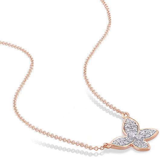 Original AMOUR 1/8 CT TDW Diamond Butterfly Pendant with Chain In 10K Rose Gold