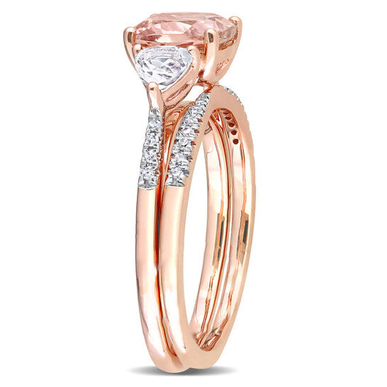 Original Amour 10k Rose Gold 2 1/5 CT Morganite WhiteTopaz &1/10 CT TDW Diamond Bridal Ring Set