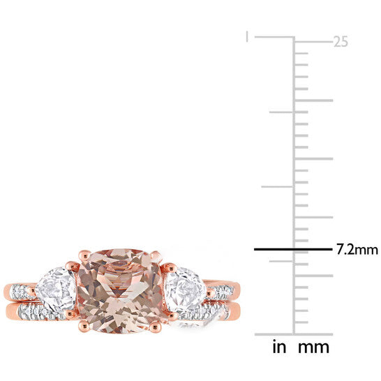 Original Amour 10k Rose Gold 2 1/5 CT Morganite WhiteTopaz &1/10 CT TDW Diamond Bridal Ring Set