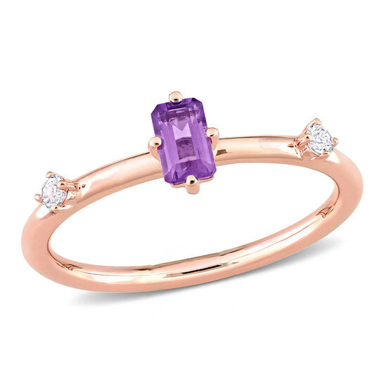 Original Amour 10k Rose Gold 2/5 CT TGW Emerald-Cut Amethyst and White Topaz Stackable Ring