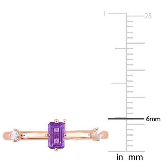 Original Amour 10k Rose Gold 2/5 CT TGW Emerald-Cut Amethyst and White Topaz Stackable Ring