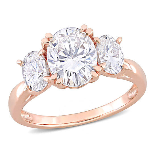 Original Amour 10k Rose Gold 3 CT TGW Created White Moissanite 3 Stone Ring