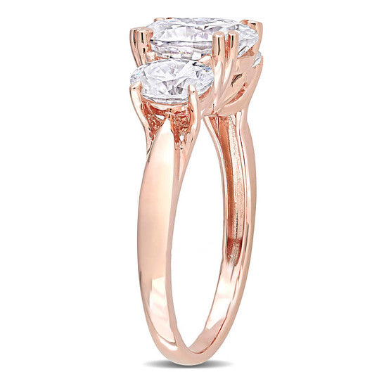 Original Amour 10k Rose Gold 3 CT TGW Created White Moissanite 3 Stone Ring