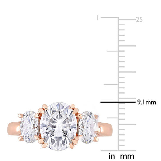 Original Amour 10k Rose Gold 3 CT TGW Created White Moissanite 3 Stone Ring