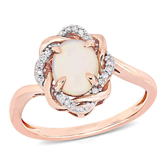 Original Amour 10K Rose Gold 3/4 CT TGW Ethiopian Blue Opal and 1/10 CT TDW Diamond Cocktail Ring