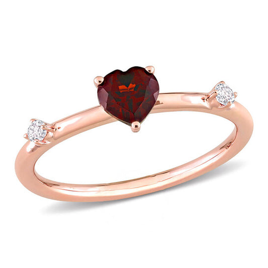 Original Amour 10k Rose Gold 5/8 CT TGW Heart Garnet and White Topaz Stackable Ring