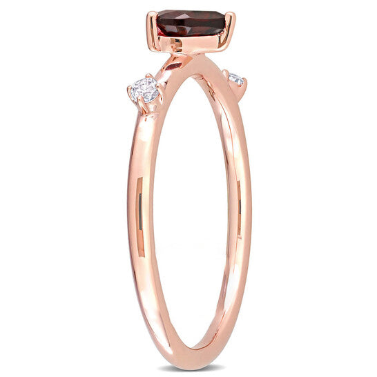 Original Amour 10k Rose Gold 5/8 CT TGW Heart Garnet and White Topaz Stackable Ring