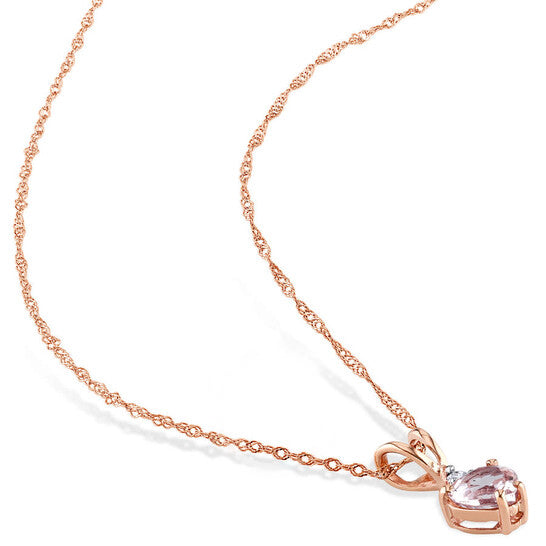 Original AMOUR Heart Shaped Morganite and Diamond Pendant with Chain In 10K Rose Gold