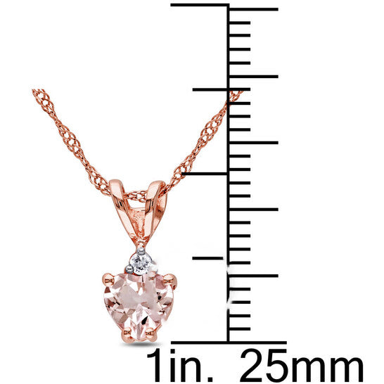 Original AMOUR Heart Shaped Morganite and Diamond Pendant with Chain In 10K Rose Gold