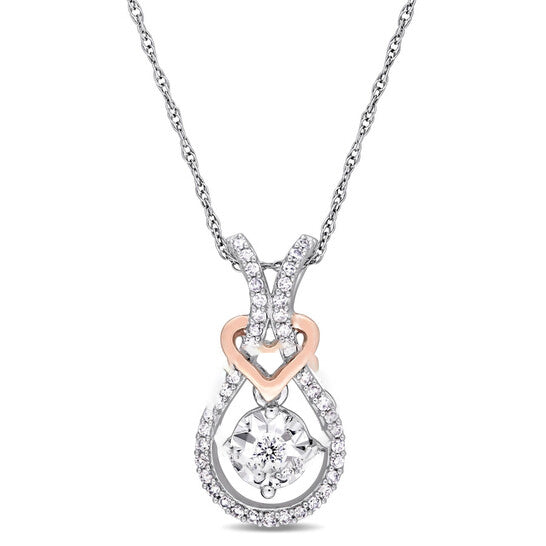 Original AMOUR 1/5 CT TW Diamond Teardrop and Heart Motif Pendant with Chain In 2-Tone 10K White and Rose Gold