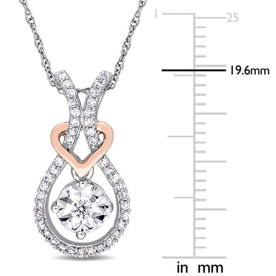 Original AMOUR 1/5 CT TW Diamond Teardrop and Heart Motif Pendant with Chain In 2-Tone 10K White and Rose Gold