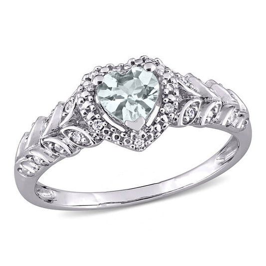 Original Amour 10K White Gold 0.06 CT TDW Diamond and 1/3 CT TGW Aquamarine Halo Ring