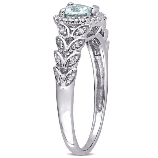 Original Amour 10K White Gold 0.06 CT TDW Diamond and 1/3 CT TGW Aquamarine Halo Ring