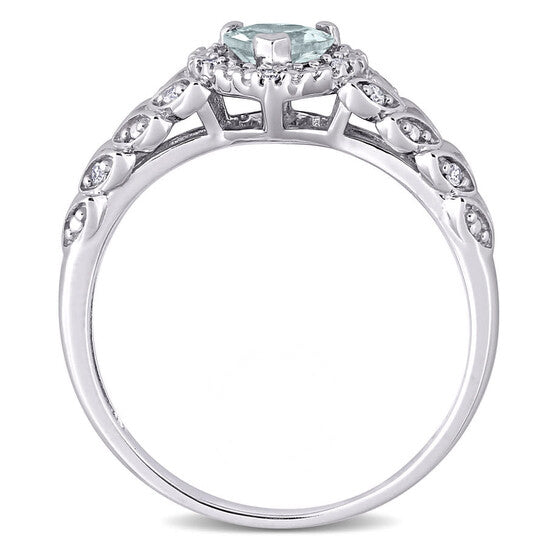 Original Amour 10K White Gold 0.06 CT TDW Diamond and 1/3 CT TGW Aquamarine Halo Ring