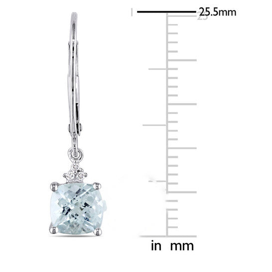 Original AMOUR Aquamarine Leverback Earrings with Diamonds In 10K White Gold