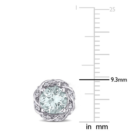 Original AMOUR Aquamarine and 1/5 CT TW Diamond Halo Stud Earrings In 10K White Gold