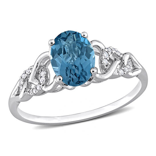 Original Amour 10k White Gold 1 5/8 CT TGW Oval London Blue Topaz and Diamond Accent Link Ring