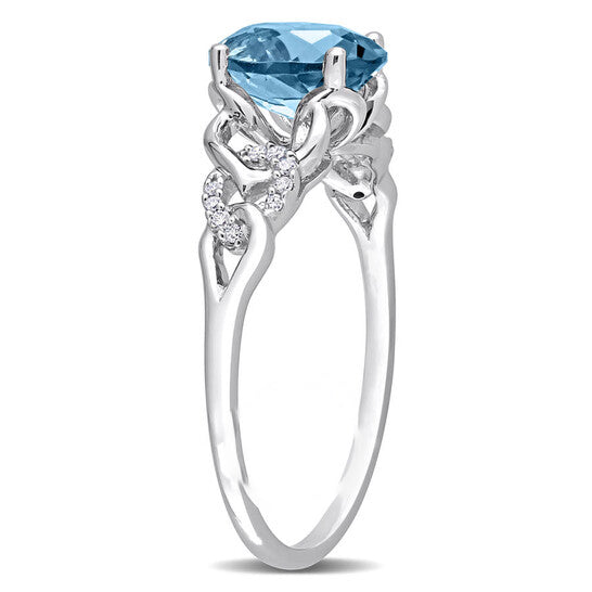 Original Amour 10k White Gold 1 5/8 CT TGW Oval London Blue Topaz and Diamond Accent Link Ring