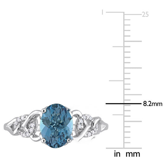 Original Amour 10k White Gold 1 5/8 CT TGW Oval London Blue Topaz and Diamond Accent Link Ring