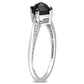 Original Amour 10k White Gold 1 CT TDW Black and White Cushion and Round-Cut Diamond Engagement Ring