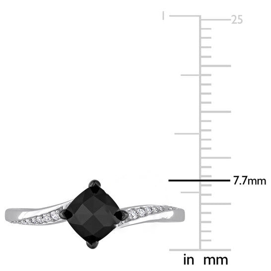 Original Amour 10k White Gold 1 CT TDW Black and White Cushion and Round-Cut Diamond Engagement Ring