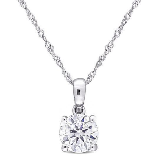 Original AMOUR 1 CT DEW Created Moissanite Solitaire Pendant with Chain In 10K White Gold