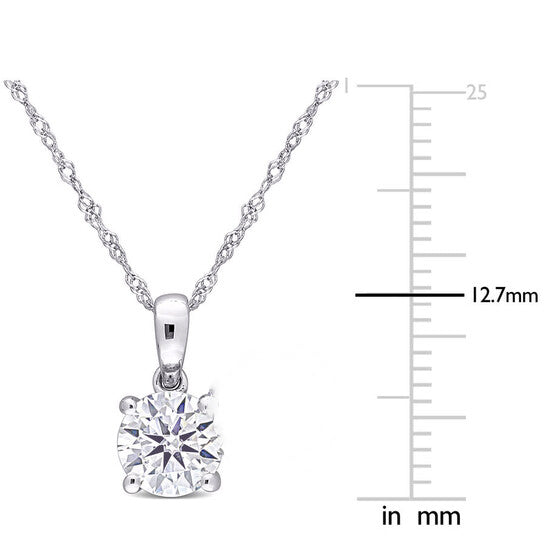 Original AMOUR 1 CT DEW Created Moissanite Solitaire Pendant with Chain In 10K White Gold