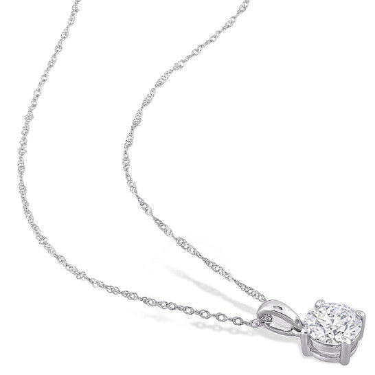 Original AMOUR 1 CT DEW Created Moissanite Solitaire Pendant with Chain In 10K White Gold