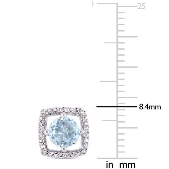 Original AMOUR 1 CT TGW Sky Blue Topaz and Diamond Halo Square Stud Earrings In 10K White Gold