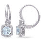 Original AMOUR Cushion Cut Aquamarine and 1/5 CT TW Diamond Halo Leverback Earrings In 10K White Gold