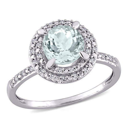 Original Amour 10K White Gold 1/10 CT TDW and 1 1/7 CT TGW Aquamarine Halo Ring