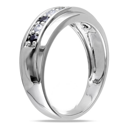 Original Amour 10k White Gold 1/2 CT TDW Black and White Diamond Men's Wedding Band Ring