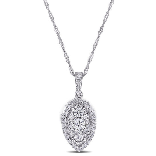 Original AMOUR 1/2 CT TW Diamond Composite Marquise Shape Halo Drop Pendant with Chain In 10K White Gold