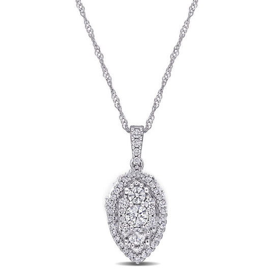 Original AMOUR 1/2 CT TW Diamond Composite Marquise Shape Halo Drop Pendant with Chain In 10K White Gold