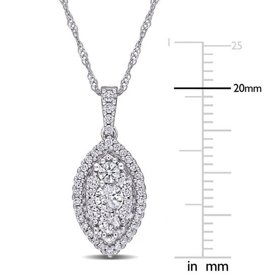 Original AMOUR 1/2 CT TW Diamond Composite Marquise Shape Halo Drop Pendant with Chain In 10K White Gold