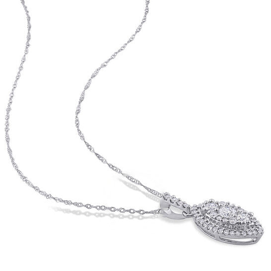 Original AMOUR 1/2 CT TW Diamond Composite Marquise Shape Halo Drop Pendant with Chain In 10K White Gold