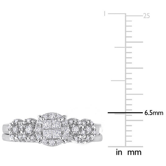 Original Amour 10k White Gold 1/3 CT TDW Diamond Cluster Bridal Set