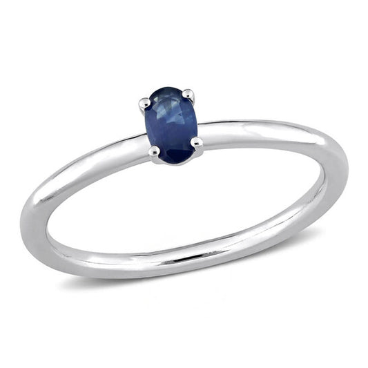 Original Amour 10k White Gold 1/3 CT TGW Oval Blue Sapphire Stackable Ring