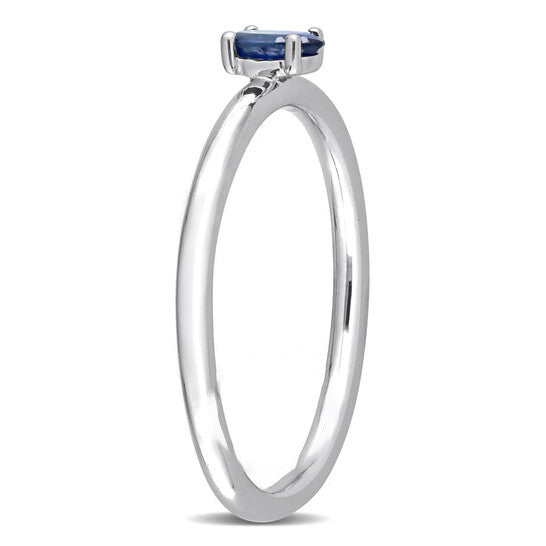 Original Amour 10k White Gold 1/3 CT TGW Oval Blue Sapphire Stackable Ring