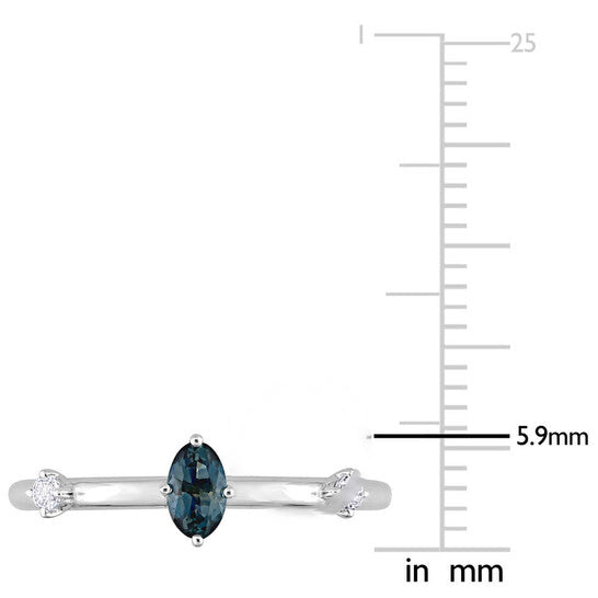 Original Amour 10k White Gold 1/3 CT TGW Oval London Blue Topaz and White Topaz Stackable Ring