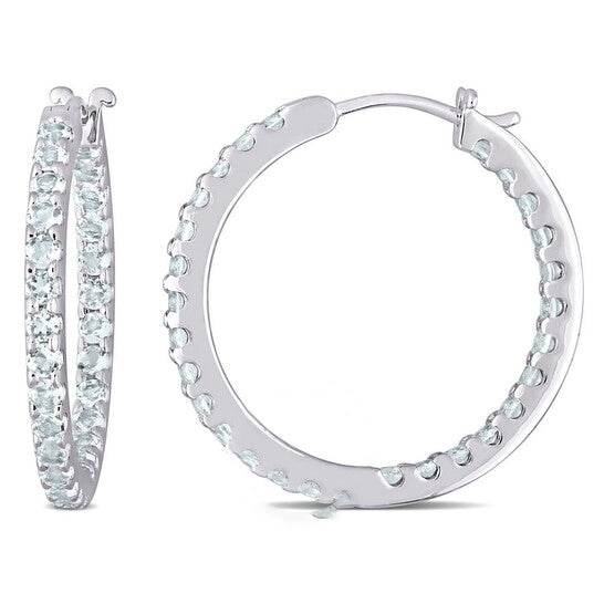 Original AMOUR 1 5/8 CT TGW Aquamarine Inside Outside Hoop Earrings In 10K White Gold