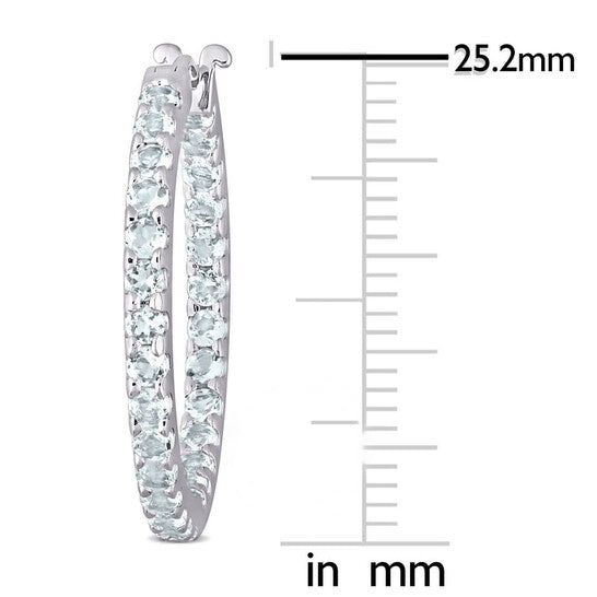 Original AMOUR 1 5/8 CT TGW Aquamarine Inside Outside Hoop Earrings In 10K White Gold